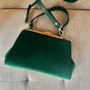 ZARA Vintage Velvet Dark Green Frame Bag